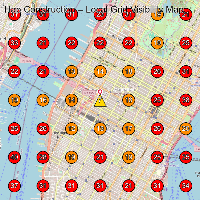 Hap Construction GeoGrid visibility map for Construction Company in New York